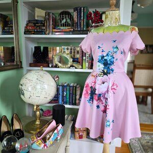 NWOT Ted Baker Sirenta Bardot Skater Dress – Raspberry Ripple, Size US 2/4